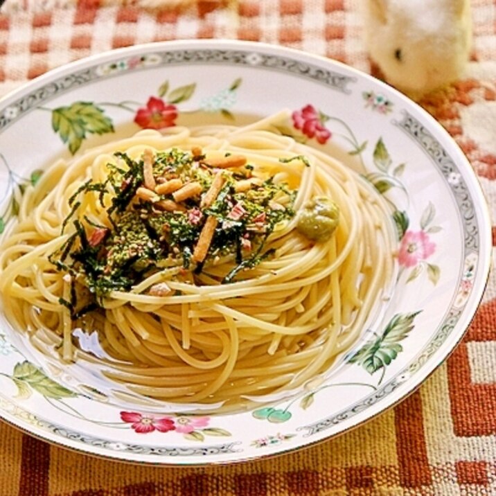 一人ご飯に 簡単すぎるけど美味しいお茶漬けパスタ レシピ 作り方 By プッチン5903 楽天レシピ